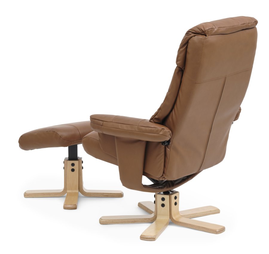 Cosy recliner lnestol, inkl. fodskammel - cognac kunstlder og natur tr