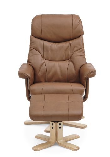 Cosy recliner lnestol, inkl. fodskammel - cognac kunstlder og natur tr