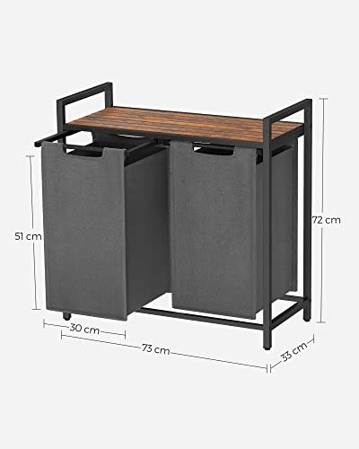 VASAGLE vasketjskurv, m. 2 rum - brun MDF og gr stof/stl