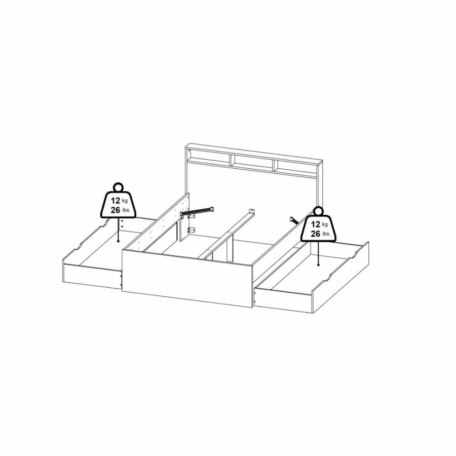 TVILUM Ikast Seng med 2 skuffer 140x190, Jackson Hickory/Hvid, 149,8 x 206 x 96,8 cm