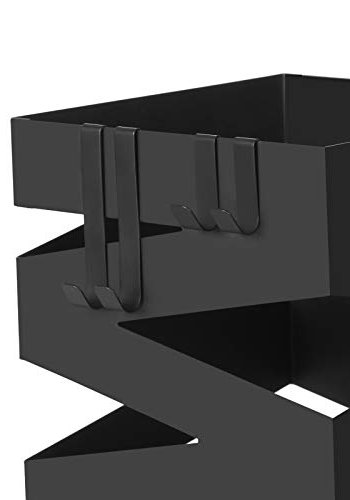 SONGMICS paraplyholder, kvadratisk, m. kroge og drypbakke - sort metal