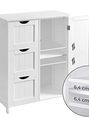 VASAGLE badevrelsesskab, m. 1 lge, 1 hjdejusterbar hylde og 3 skuffer - hvid MDF