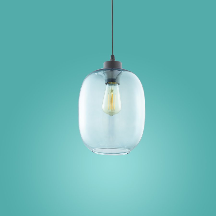 TK Elio loftlampe - bl glas og sort metal