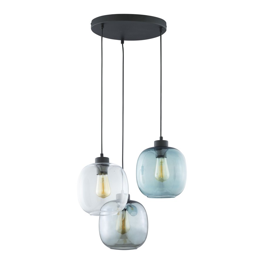 TK Elio loftlampe, m. 3 skrme - multifarvet glas og sort metal