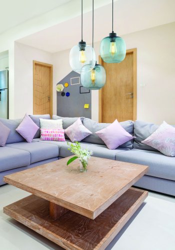 TK Elio loftlampe, m. 3 skrme - multifarvet glas og sort metal