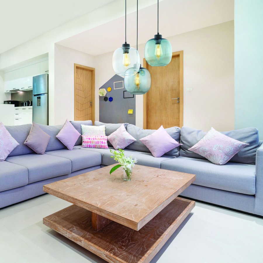 TK Elio loftlampe, m. 3 skrme - multifarvet glas og sort metal