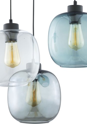 TK Elio loftlampe, m. 3 skrme - multifarvet glas og sort metal