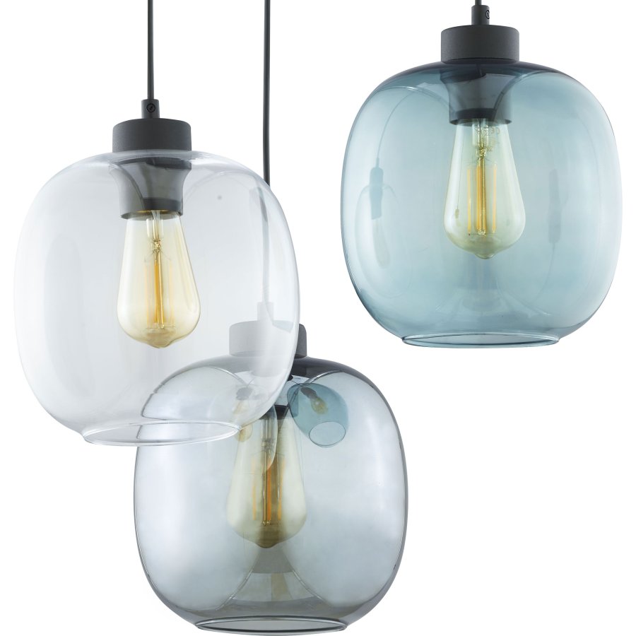 TK Elio loftlampe, m. 3 skrme - multifarvet glas og sort metal