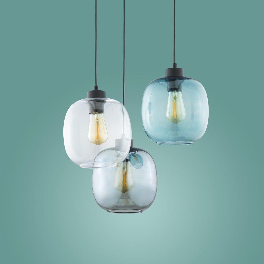 TK Elio loftlampe, m. 3 skrme - multifarvet glas og sort metal