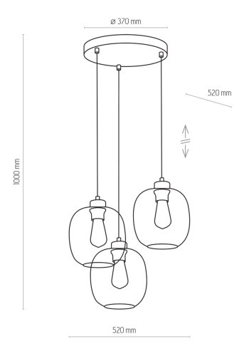 TK Elio loftlampe, m. 3 skrme - multifarvet glas og sort metal