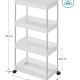 SONGMICS opbevaringsvogn, m. 4 hylder og hjul - hvid polypropylen og metal