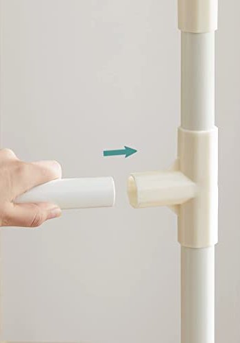 SONGMICS tjstativ, m. 2 bjlestnger og 1 hylde - hvid stof og jern