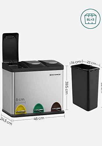 SONGMICS affaldsspand, m. lg, 3-i-1 pedalspand - slv stl