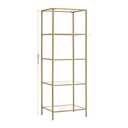 VASAGLE reol, m. 5 hylder - hrdet glas og guld stl