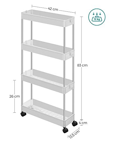 SONGMICS smal rullevogn, m. 4 hylder og hjul - hvid polypropylen og stl