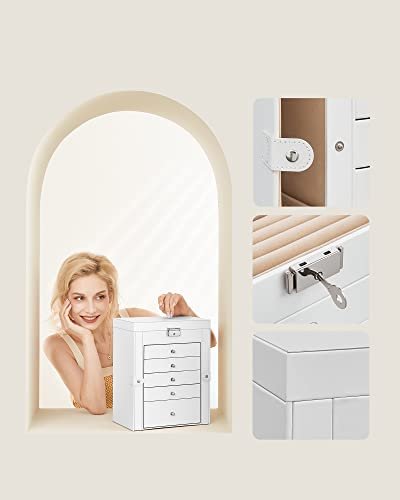 SONGMICS smykkeskrin, m. 6 lag, 5 skuffer, spejl - hvid MDF