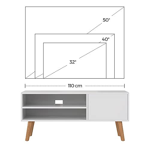 VASAGLE TV-bord, m. 1 lge og 1 hylde - hvid spnplade og natur tr (110x40)