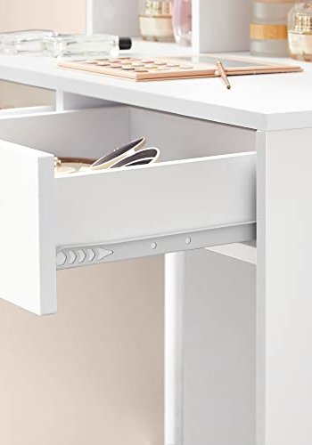 VASAGLE makeupbord, m. spejl, 9 LED-prer, 2 skuffer, 3 rum - spejlglas og hvid melamin (80x40)