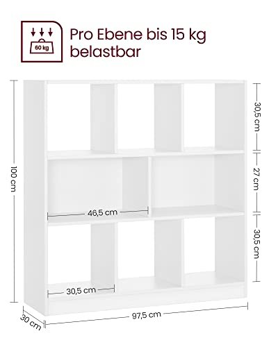 VASAGLE bogreol, m. 8 rum - hvid spnplade