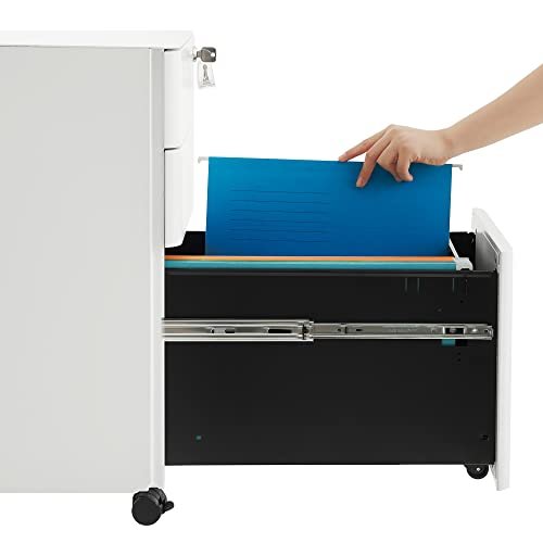 SONGMICS arkivskab, m. ls, til A4 brevstrrelser, hngemapper, hjul - hvid stl