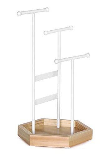 SONGMICS smykkestativ - hvid jern og natur tr
