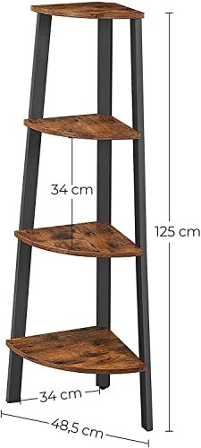 VASAGLE hjrnereol, m. 4 hylder - rustik brun spnplade og sort stl