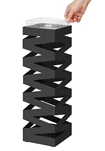 SONGMICS paraplyholder, kvadratisk, m. kroge og drypbakke - sort metal