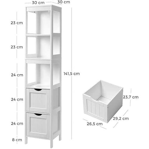 VASAGLE badevrelsesskab, m. 3 bne rum og 2 skuffer - hvid MDF