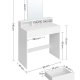 VASAGLE makeup bord, m. spejl, 2 skuffer, 3 rum - spejlglas og hvid melamin (80x40)