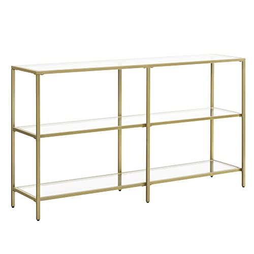 VASAGLE konsolbord, m. 2 hylder - hrdet glas og guld stl (130x30)