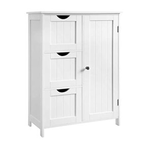 VASAGLE badevrelsesskab, m. 1 lge, 1 hjdejusterbar hylde og 3 skuffer - hvid MDF