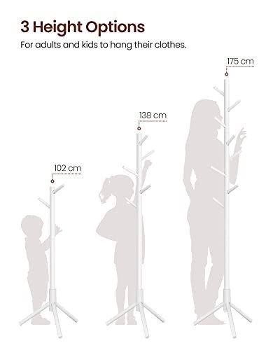 VASAGLE stumtjener, m. 8 kroge, 3 hjdemuligheder - hvid gummitr