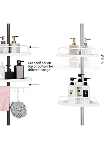 SONGMICS hjrnehylde til brusekabine, m. 4 bakker, 3 kroge, 1 hndkldestang - hvid plast og stl