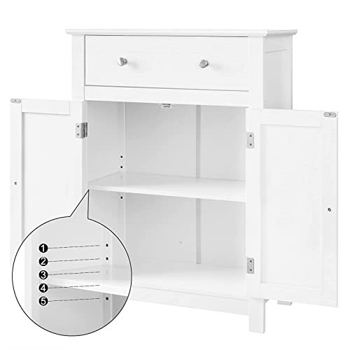 VASAGLE badevrelsesskab, m. 2 lger, 1 hjdejusterbar hylde og 1 skuffe - hvid MDF