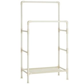 SONGMICS tjstativ, m. 2 bjlestnger og 1 hylde - hvid stof og jern