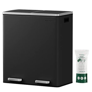 SONGMICS affaldsspand, lufttt, m. 2 rum, pedal, indvendige plastspande, lg, hndtag - sort metal