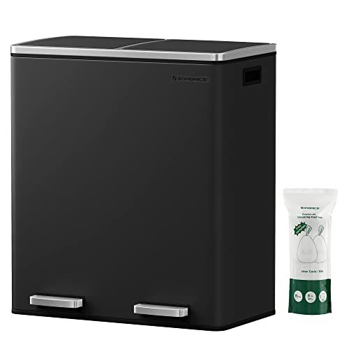 SONGMICS affaldsspand, lufttt, m. 2 rum, pedal, indvendige plastspande, lg, hndtag - sort metal