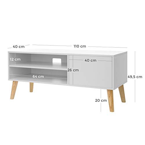 VASAGLE TV-bord, m. 1 lge og 1 hylde - hvid spnplade og natur tr (110x40)