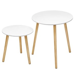 VASAGLE sidebord, rund - hvid MDF og natur fyrretr (st med 2)