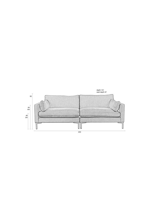 ZUIVER Sommer 3-personers sofa - coffee polyester og stl