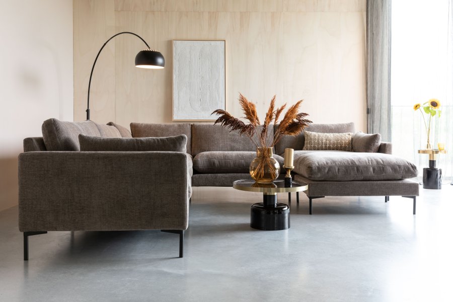 ZUIVER Sommer 7-personers hjrnesofa - coffee polyester og stl