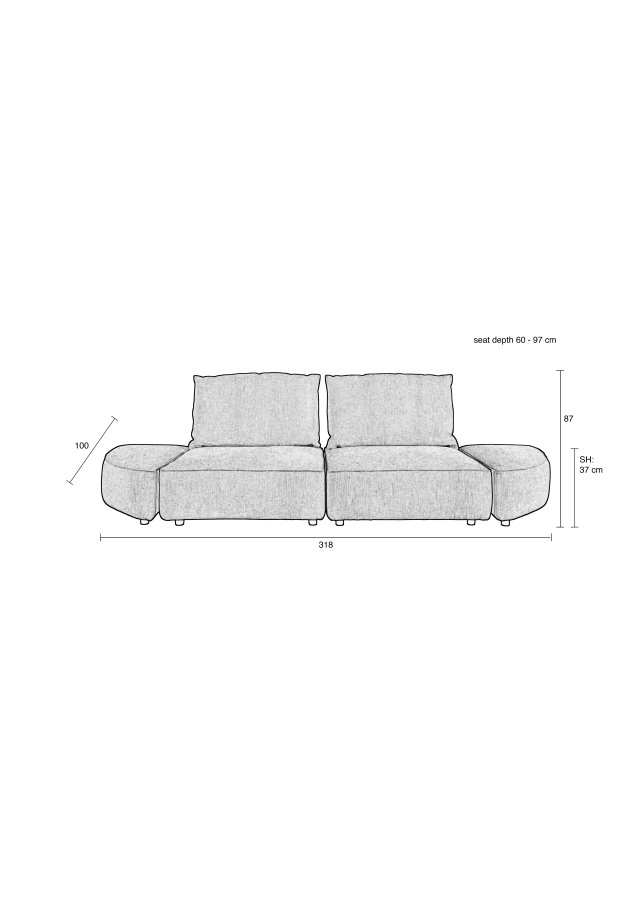 ZUIVER Hunter 3-personers sofa - mos fljl og plast