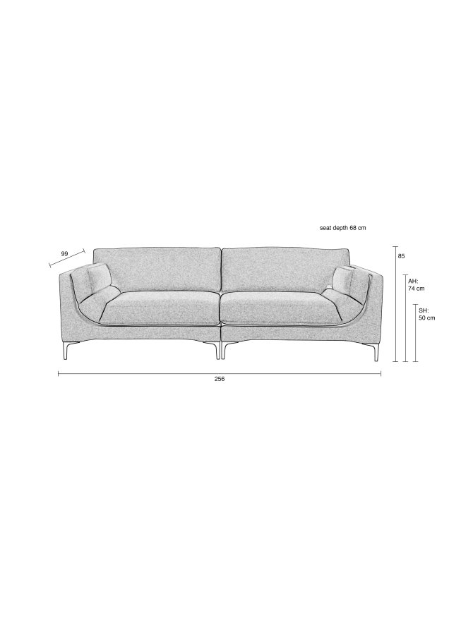 ZUIVER Balkon 3-personers sofa - beige polyester og stl