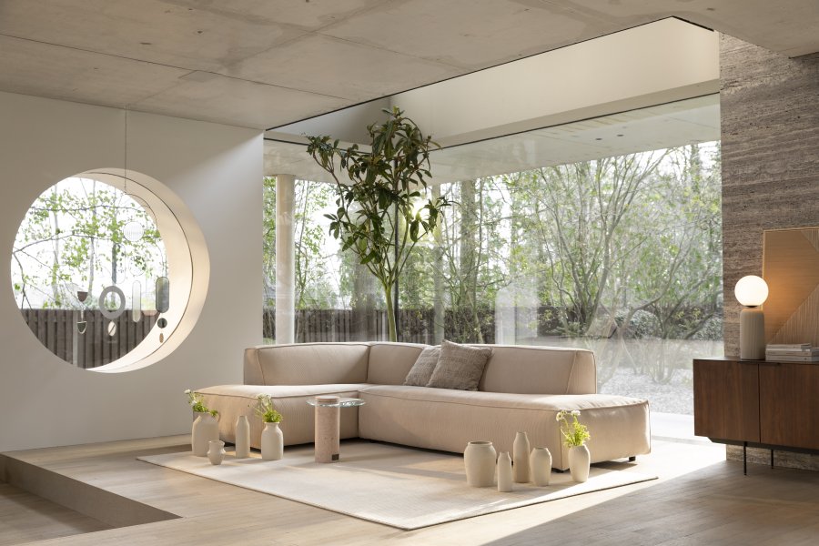 ZUIVER Fed Freddy Rib hjrnesofa, Venstre - natur fljl polyester og plast