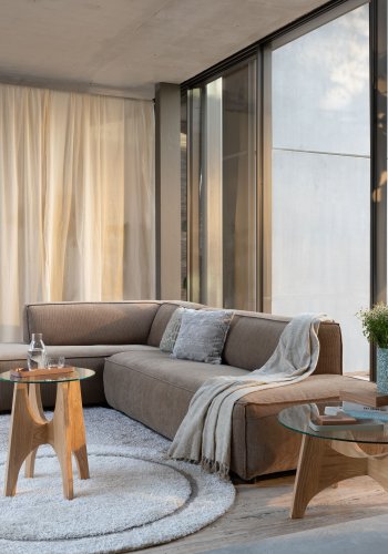 ZUIVER Fed Freddy Rib hjrnesofa, Venstre - caramel fljl polyester og plast