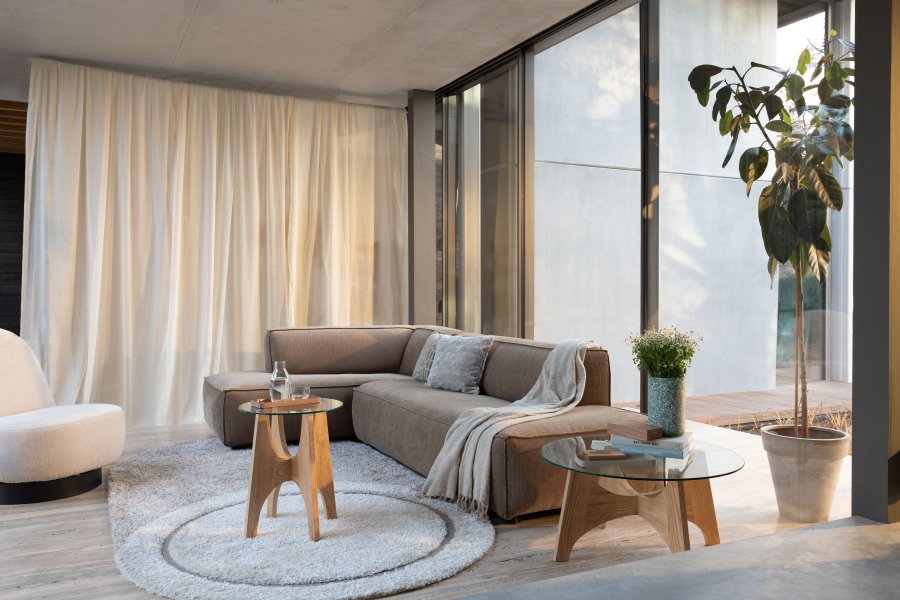 ZUIVER Fed Freddy Rib hjrnesofa, Venstre - caramel fljl polyester og plast