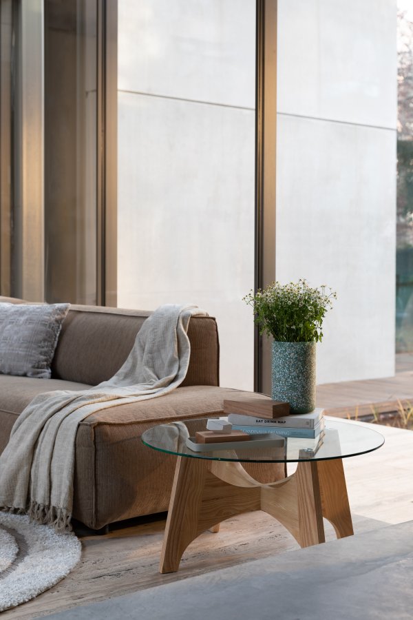 ZUIVER Fed Freddy Rib hjrnesofa, Hjre - caramel fljl polyester og plast