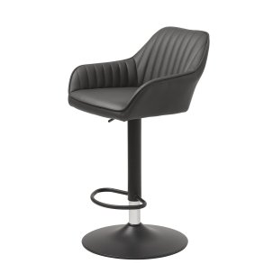 Brooks barstol, m. rygln, armln, fodsttte og gaslift - mrkegr PU og sort metal