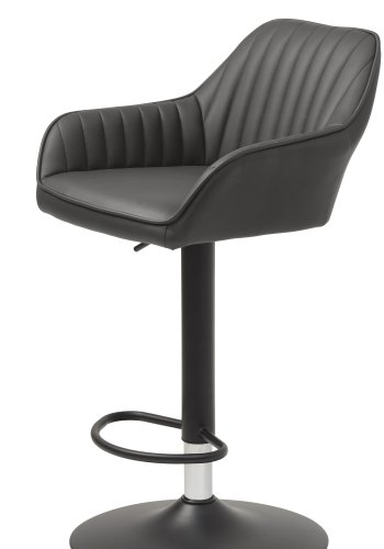 Brooks barstol, m. rygln, armln, fodsttte og gaslift - mrkegr PU og sort metal