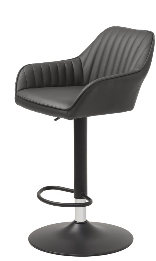 Brooks barstol, m. rygln, armln, fodsttte og gaslift - mrkegr PU og sort metal